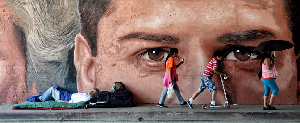 Ruben Soto's mural "Eyes"  on Glendale Blvd. under Sunset Blvd. in Echo Park, Los Angeles Tuesday, July 8, 2014. (Photo by Hans Gutknecht/Los Angeles Daily News)
