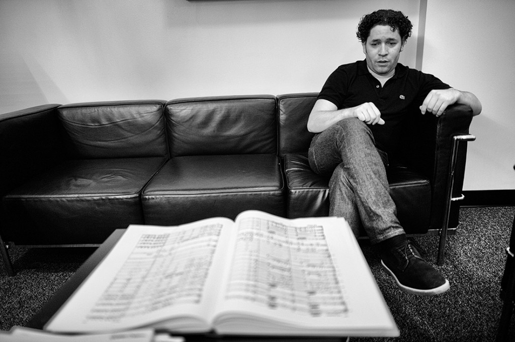 Conductor Gustavo Dudamel during an interview in his dressing room at the Hollywood Bowl Saturday, July 26, 2014. (Photo by Hans <span id=
