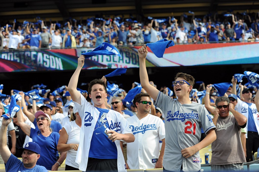 Dodger fans during Game 1 of  the National League Division Series against the Cardinals at Dodger Stadium Friday October 3, 2014. (Photo by Hans Gutknecht/Los Angeles Daily News)