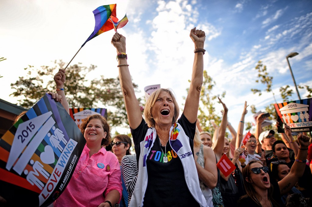 People gather at West Hollywood Park in West Hollywood to celebrate the  Supreme Court ruling in favor of same-sex marriage nationwide. (Photo by Hans Gutknecht/Los Angeles Daily News)