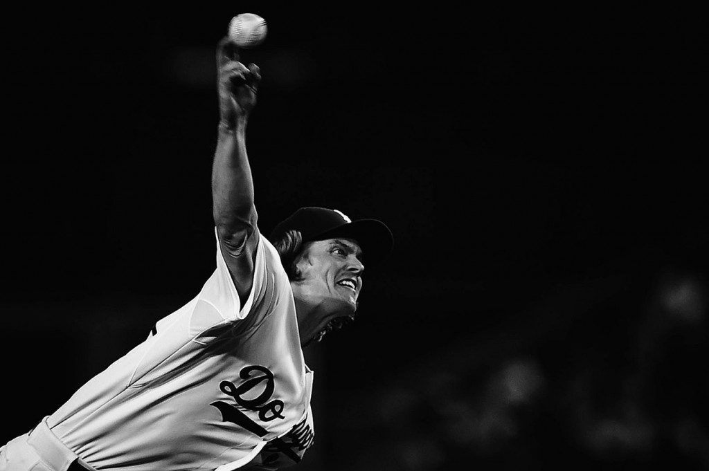 Dodger starting pitcher Zack Greinke #21 during their MLB game against the Phillies at Dodger Stadium in Los Angeles, Thursday, July <span id=