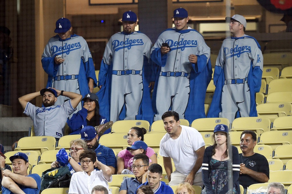 Fateful Dodger fans stay until the end as their team battles the Diamondbacks at Dodger Stadium, Monday, September 21, 2015.  The Diamondbacks beat the Dodgers 8-4. (Photo by Hans Gutknecht/Los Angeles Daily News)