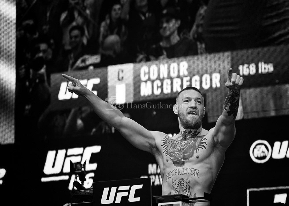 UFC featherweight champion Conor McGregor during the UFC 196 weigh-ins at the MGM Grand Garden Arena in Las Vegas, Friday, March 4, 2016. (Photo by Hans Gutknecht/Los Angeles Daily News)