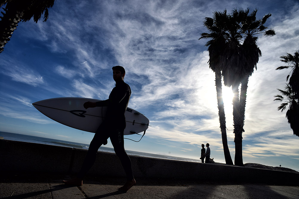 Surfers enjoy high surf in Ventura, CA, Monday, December 7, 2015. <span id=